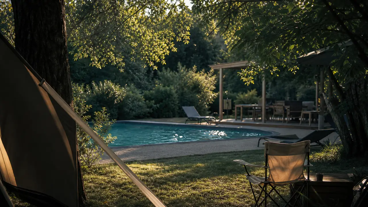 Camping les granges vayrac : piscine chauffée et verdure, près de la Dordogne