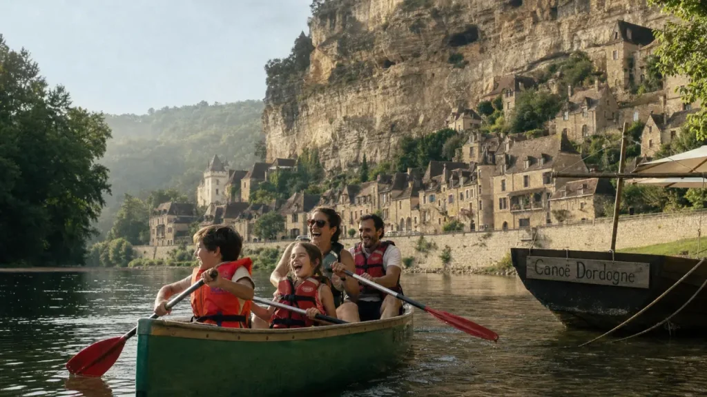 Canoë sur la Dordogne pour dordogne tourisme famille, enfants en gilets
