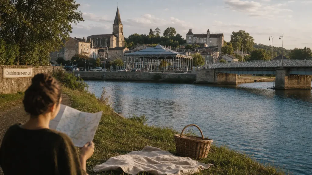 Tourisme Castelmoron sur Lot : église Saint-Caprais, château Solar et pont sur le Lot