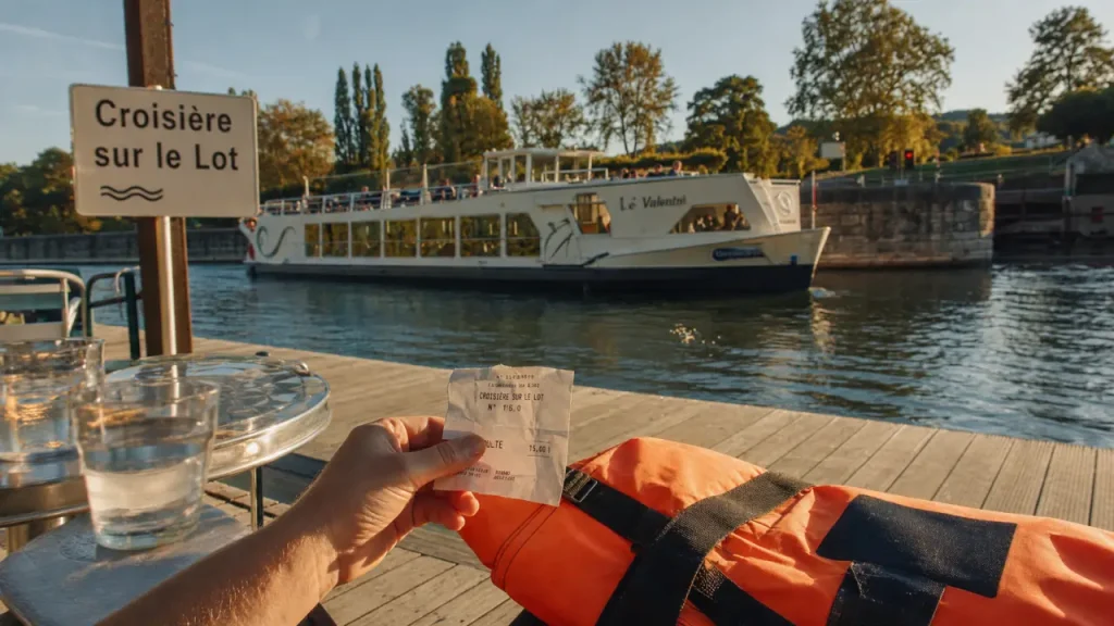 Tourisme de croisière Lot : billet sur le quai, bateau sur le Lot