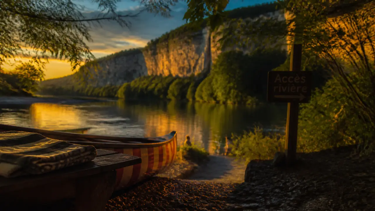 Camping au bord de la riviere Dordogne : accès direct à la rivière, canoë et berge