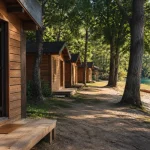Camping chalet sur dordogne : chalets en bois au bord de l’eau, Dordogne, terrasse