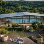 Camping les terrasses de dordogne : vue piscine chauffée couverte