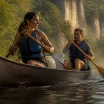 Canoë dordogne souillac près de Souillac, deux pagayeurs, gilets de sauvetage