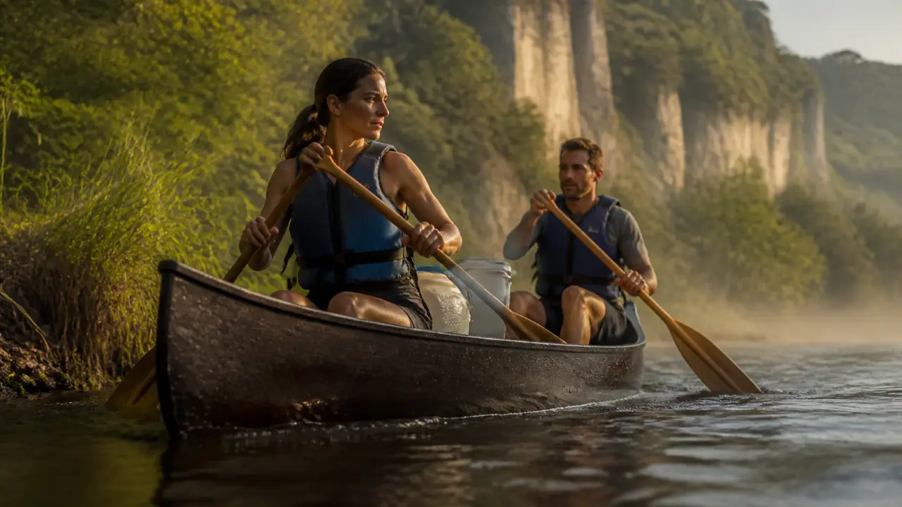 Canoë dordogne souillac près de Souillac, deux pagayeurs, gilets de sauvetage