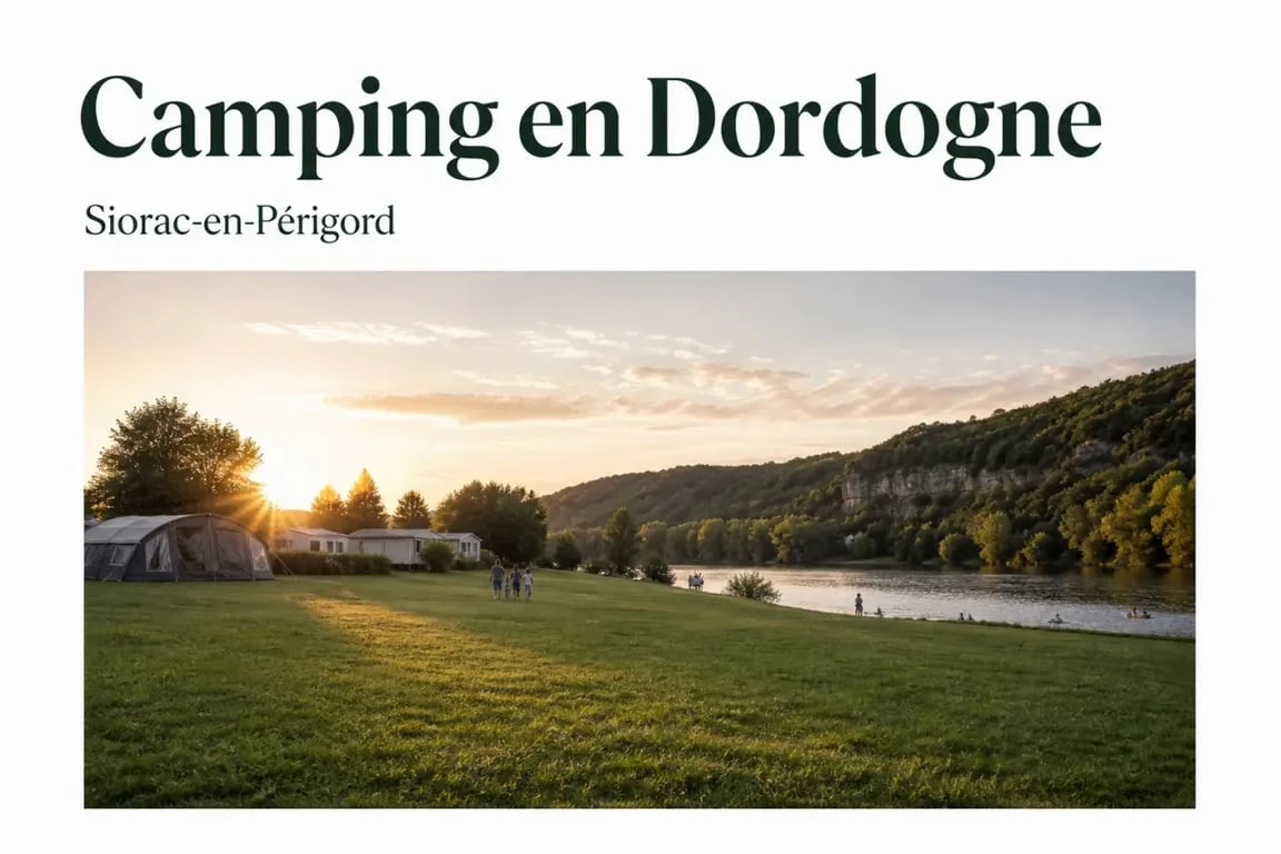 Camping dordogne le port de siorac au bord de la rivière avec plage en herbe et ambiance familiale