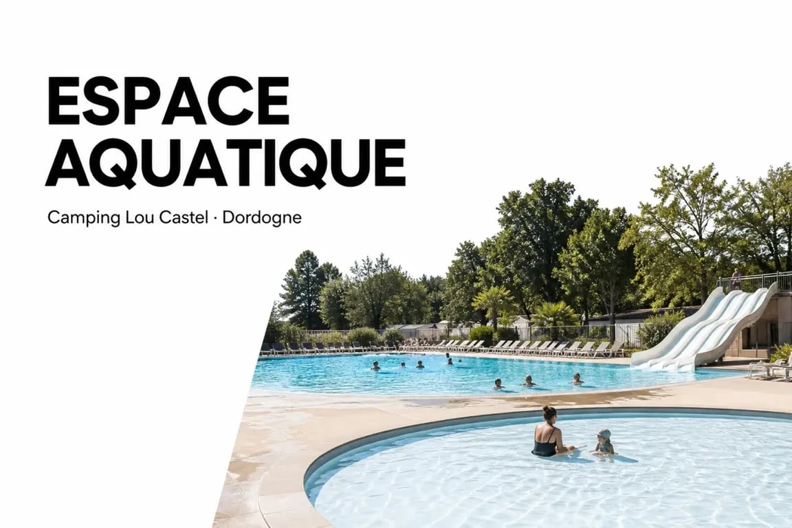 Espace aquatique du camping Lou Castel Dordogne avec piscine et toboggans