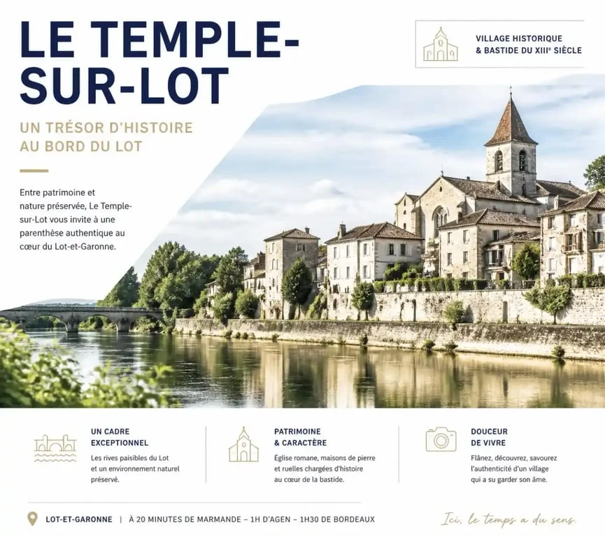 Office de tourisme Le Temple-sur-Lot et vue sur le village historique