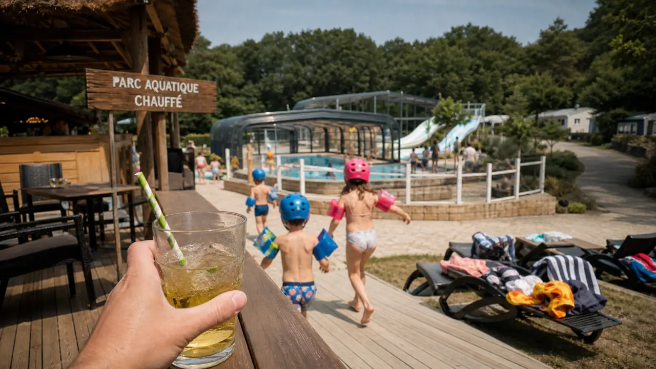 l'escapade camping dordogne : enfants près de la piscine chauffée, mini-club