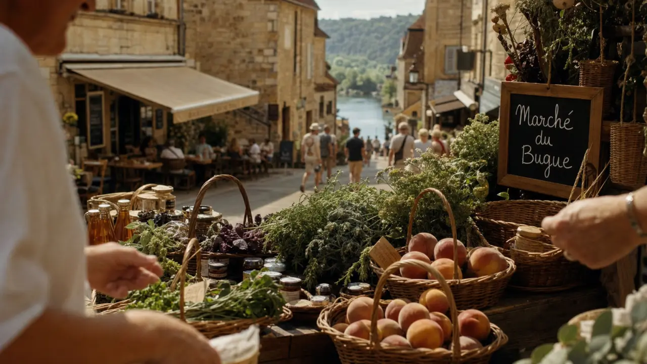 Tourisme le bugue dordogne : marché vivant, étals et produits du terroir