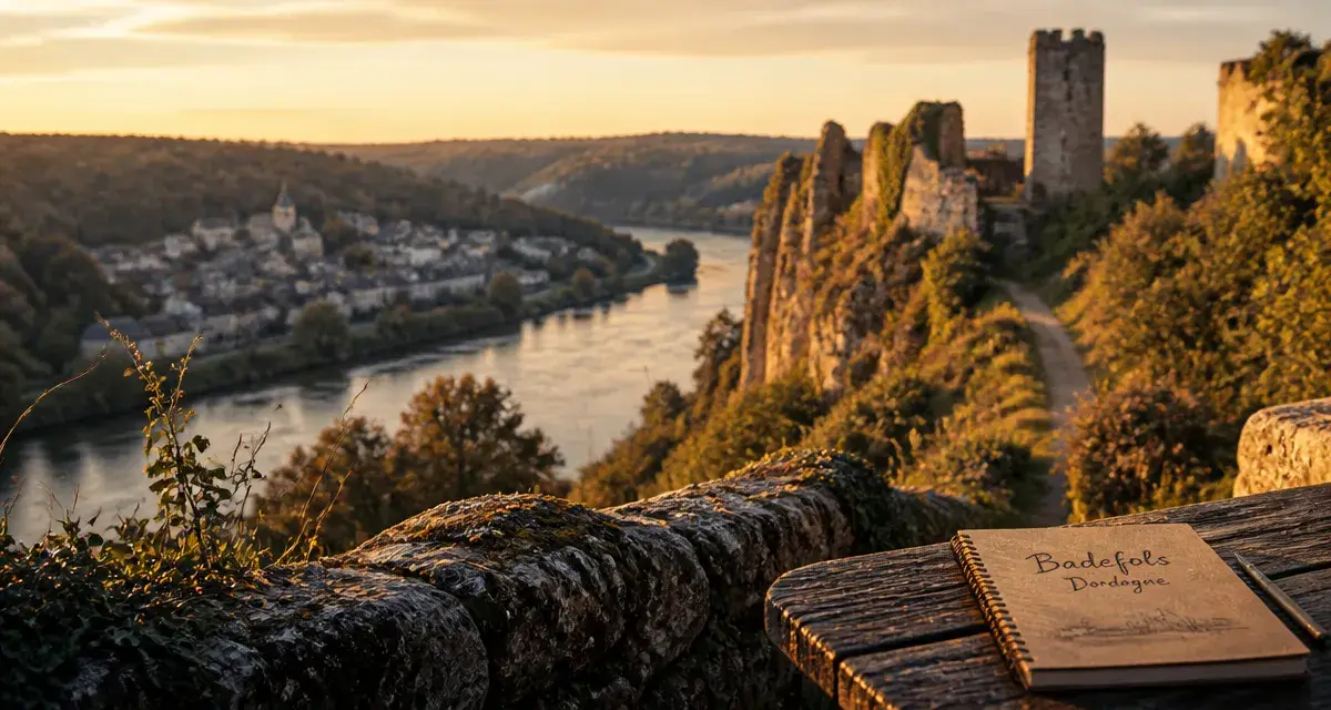 Badefols sur dordogne tourisme : Dordogne et ruines du château au golden hour