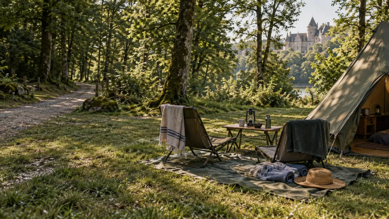 Camping campagne Dordogne : aire en herbe, forêt à 10 m