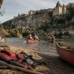 Canoë détente dordogne : gilets et rames près du Port d’Enveaux