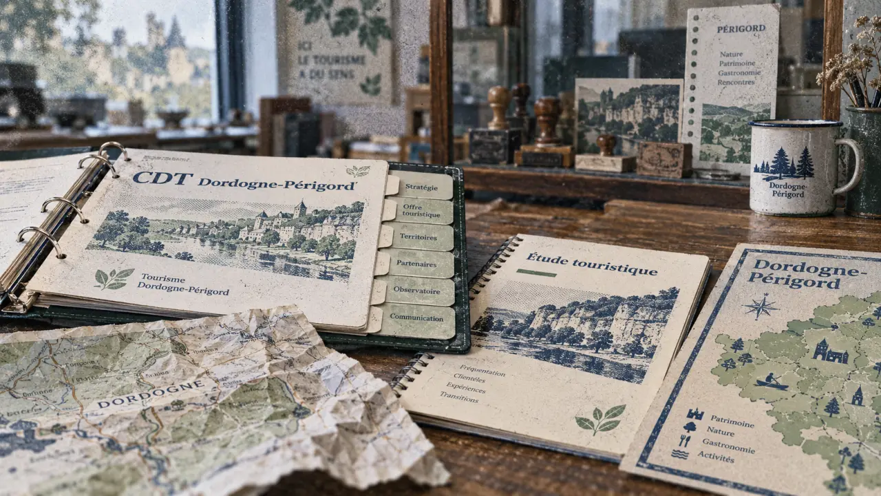 Comité départemental du tourisme de la Dordogne : classeur CDT Dordogne-Périgord, plan et carte