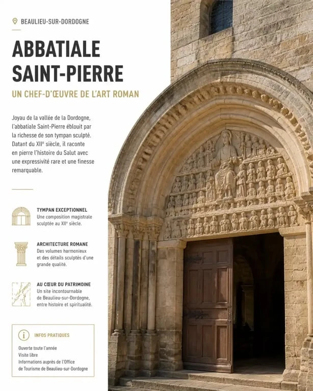 Abbatiale Saint-Pierre et son tympan sculpté à Beaulieu-sur-Dordogne
