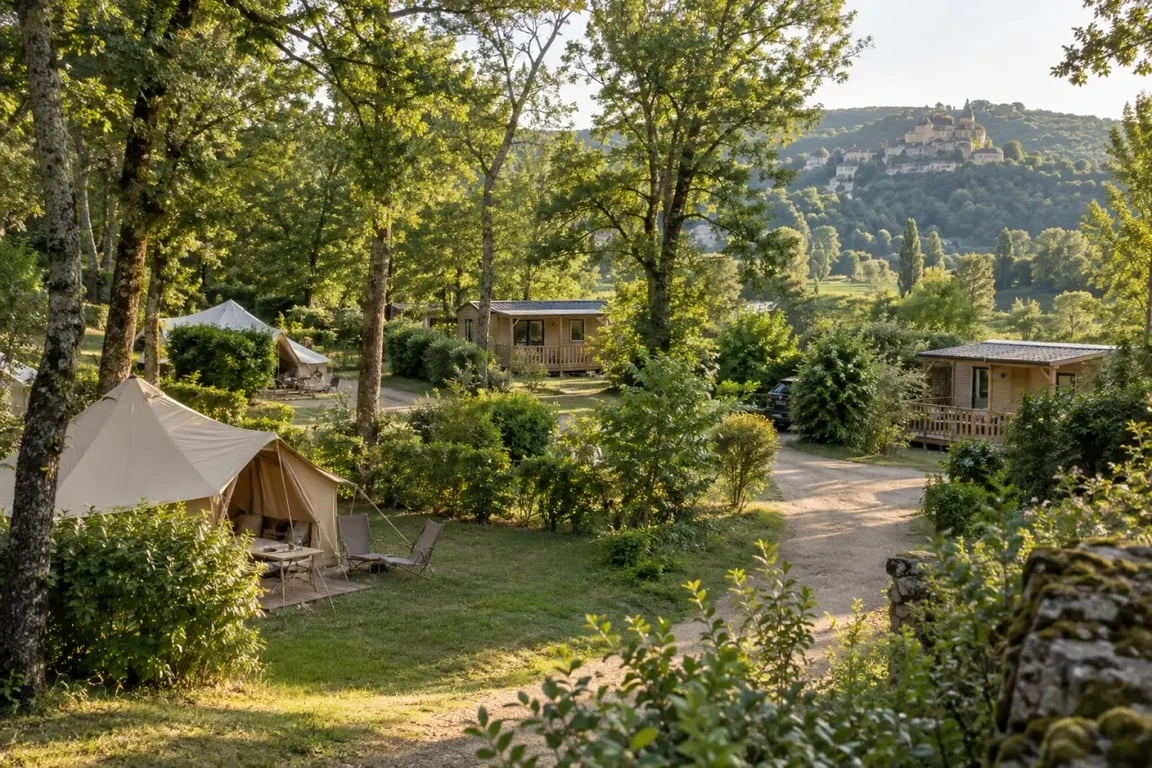 Camping campagne Dordogne dans un environnement boisé du Périgord Noir