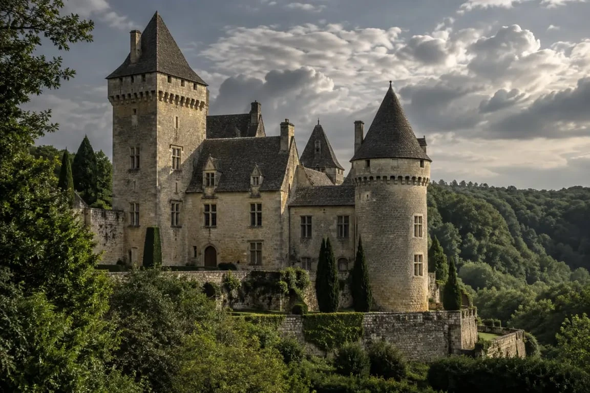 Château de la Dame Blanche en Dordogne, vue extérieure du Château de Puymartin