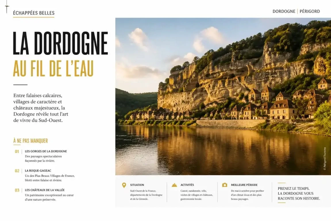 Paysage de la rivière Dordogne près de Sarlat idéal pour la baignade