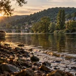 Monceaux sur Dordogne tourisme : berge de la Dordogne et canoë
