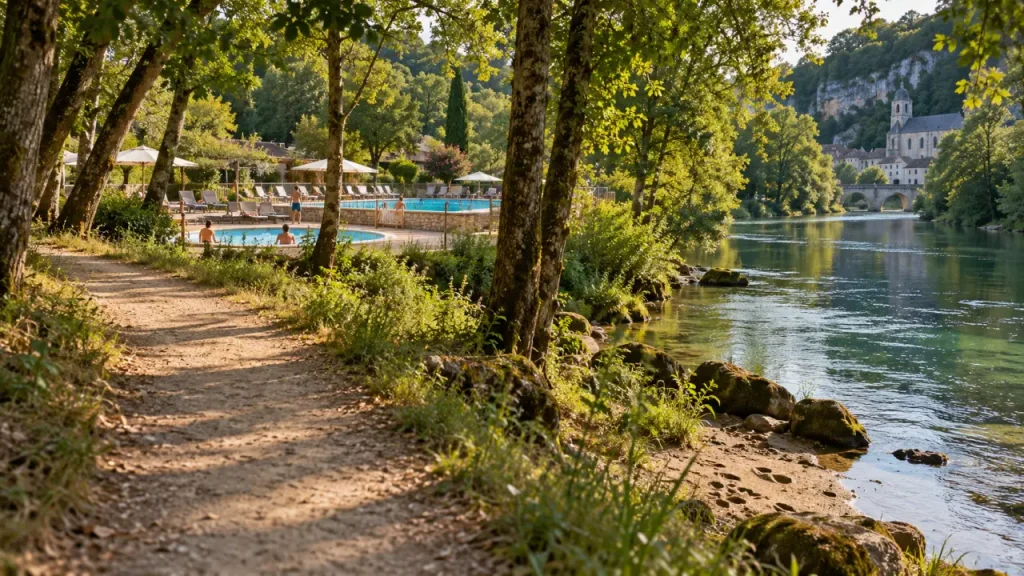 Camping Brantôme-Peyrelevade 4 étoiles : photos du parc, des piscines et de la Dronne