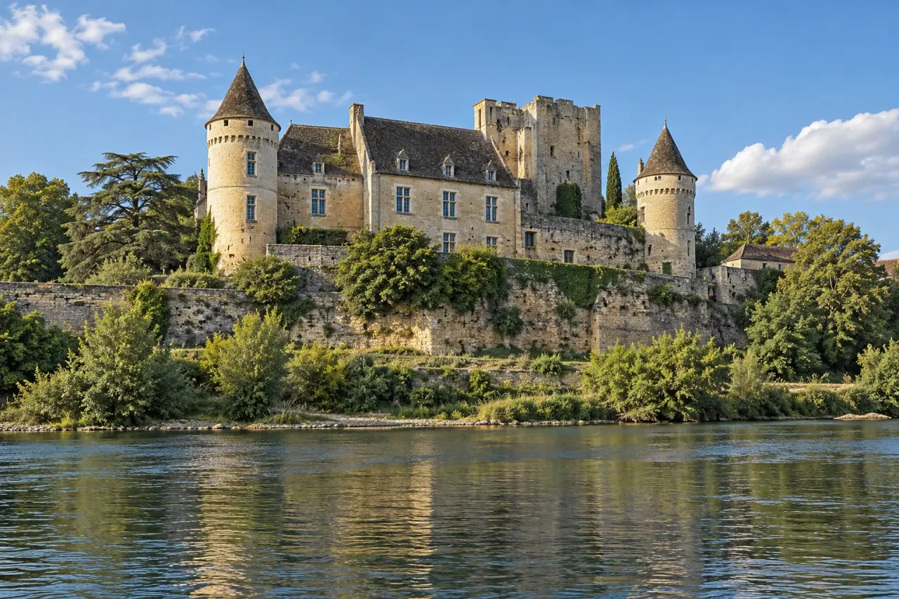 Château de Lalinde en Dordogne, aussi appelé château de la Bastide, dominant la rivière