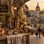 Things to do in Sarlat Dordogne : marché de Sainte-Marie au crépuscule
