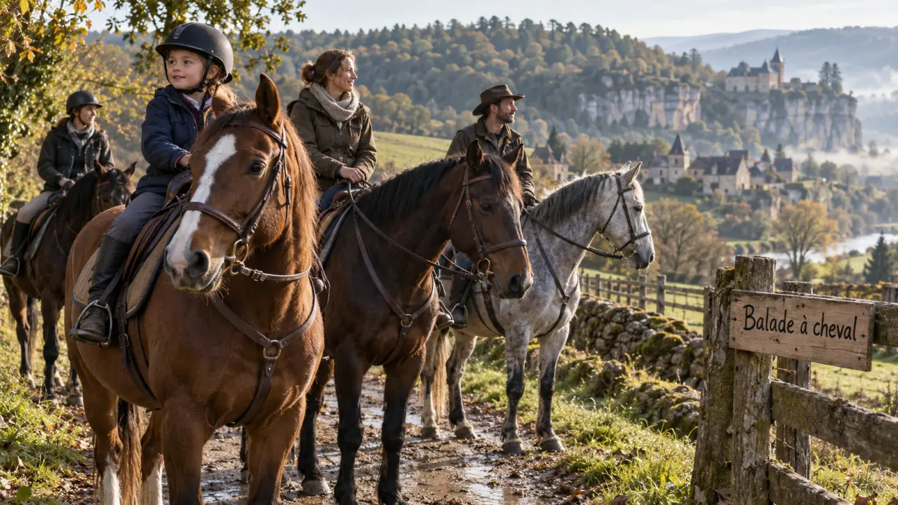 Tourisme equestre dordogne : groupe de cavaliers en balade à cheval